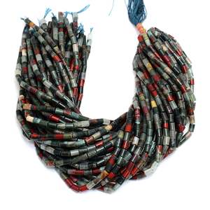 Kamal Gems Faceted African Bloodstone Loose <b>Beads</b> 15 Tube-Shaped Agate Gemstones for Jewelry Making - Product Image 1