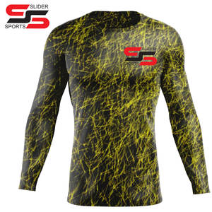 Logotipo personalizado Rash Guard Hombres Nylon de alta calidad Gimnasio Ropa de entrenamiento Camisas de compresión largas Base sublimada Skin Fit MMA Camisas - Product Image 3