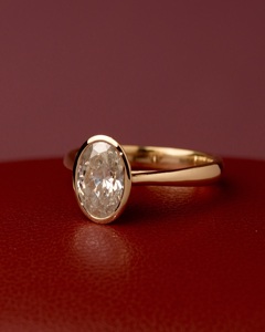 Luxury Oval Cut Solitaire Engagement <b>Ring</b> for Women 18K Gold Plated Bezel Set <b>CZ</b> Diamond Wedding <b>Ring</b> - Product Image 2