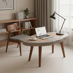 Mesa de Centro de Madera Maciza Natural Ecológica SOLOBEAT, Diseño Rústico de Forma Orgánica Moderna para Restaurante, Sala de Estar, Hotel, Comedor - Product Image 1