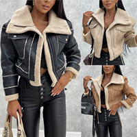 Respirant dames mode veste en cuir 2024 hiver laine d'agneau recadrée tenue plaine teint durable coton rempli