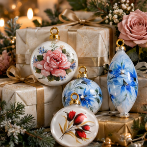 Adornos Navideños Florales Pintados a Mano, Decoraciones de Lujo para Árboles de Navidad con Rosas de Cristal, Adornos Personalizados para las Fiestas - Product Image 4
