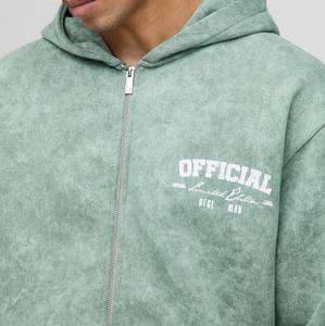 Acid Wash Zip Up Front Logo Alta calidad Premium Custom Heavy Weight Drop Shoulder Tallas grandes Sudaderas con capucha para hombre 100% algodón - Product Image 6