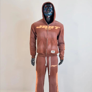 Ensemble survêtement pour homme en molleton délavé style baggy sur mesure avec sweat à capuche et pantalon de survêtement à effet délavé et strass - Product Image 1