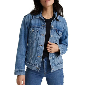 Bouton personnalisé femmes Jean plaine Denim veste automne vêtements pour femmes dans toutes les tailles patchwork Jeans veste - Product Image 3