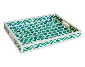 PLATEAU CONÇU Plateau de service fait à la main Incrustation d'os de luxe Ramadan Petit déjeuner Nourriture Fruits Café Thé Plateau décoratif à bas - Product Image 4