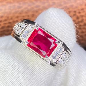 Bague de promesse classique en moissanite, pierre précieuse rouge rubis, taille radiant, taille asscher, unisexe, argent sterling 925 plaqué rhodium, anniversaire - Product Image 3