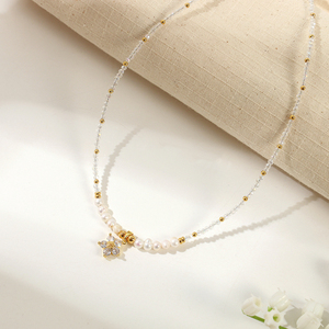 Collar de perlas de agua dulce naturales, collar con colgante minimalista, perla de agua dulce redonda blanca - Product Image 2