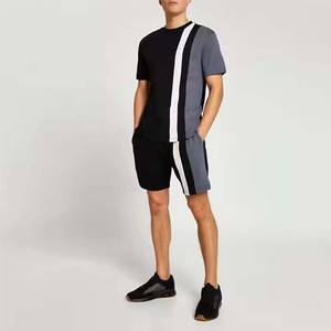 Ensemble T-shirt et short à manches courtes en coton 350 g/m² décontracté pour hommes, couleur unie, printemps-été, short chemise à fond ample - Product Image 2