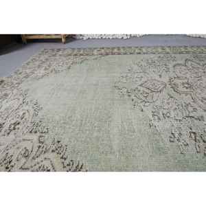 Alfombra turca Vintage de 5,3x8,4 pies, diseño de retales de lana verde y Beige, látex para el hogar, sala de estar, pasillo Rectangular, Tabriz - Product Image 5