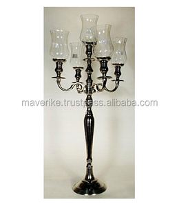 Candelabros de 5 brazos de latón dorado hechos a mano con tazas de vidrio decoradas votivas boda ceremonia decoración centro de mesa - Product Image 3