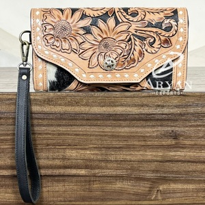 กระเป๋าคลัทช์หนังแท้ลายสลักมือสำหรับผู้หญิง ความจุเยอะ ใส่โทรศัพท์มือถือได้ พร้อมสายคล้องมือ ดีไซน์หรูหราสั่งทำพิเศษ หนังวัวแท้ กระเป๋าสตางค์ใบยาว - Product Image 1