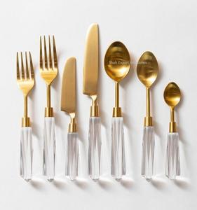 Ensemble de couverts en métal de qualité supérieure avec poignée en acrylique vert fini or pour la maison et les ensembles de couverts de décoration de table de dîner de mariage - Product Image 5