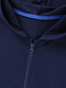 Sweat-shirt à capuche unisexe bleu marine 100% coton French Terry décontracté à fermeture éclair coupe classique avec poche pour l'automne - Product Image 5