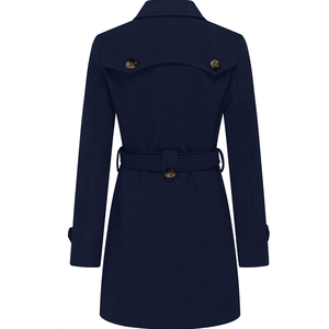 Manteau long élégant pour femme en mélange de laine couleur unie avec bordure en fourrure, 100 % duvet, chaud, pour l'hiver - Product Image 2