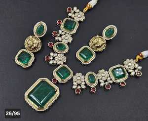 Elegant Antique Gold Plated Necklace and <b>Earring</b> Set With Kundan Studded Square Shape Designer Jewelry Women Perfect for Gifting - Product Image 1