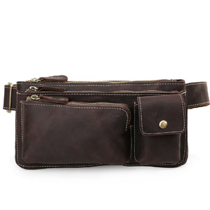 Vintage Genuine Leather Waist Bag Men's Chest Pack Large Capacity Zipper Closure Daily Use All Seasons Stylish Fanny Pack - Product Image 3