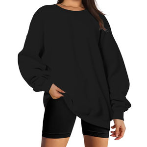 Service OEM/ODM Vêtements décontractés 100% coton Col montant pour femmes Sweat-shirt léger à épaules tombantes surdimensionné uni à col montant - Product Image 2