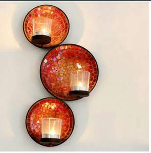 Applique murale en verre mosaïque de luxe, porte-bougie en forme de feuille, bougeoir en métal pour la maison vintage, hôtel, spa, mariage, décorations d'intérieur - Product Image 5