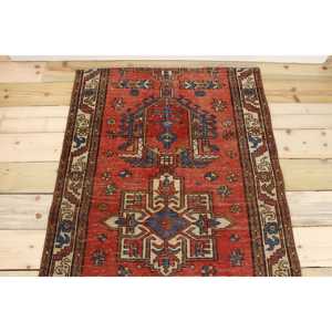 พรมตุรกีขนาดเล็ก 3x5 ฟุต (90x153 ซม.) พรมขนสัตว์ลายตารางสีแดงวินเทจ - Product Image 3