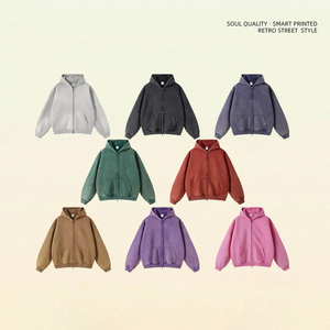 Sweats à capuche lourds personnalisés pour hommes Fabricant de sweatshirts Pull Streetwear Fermeture éclair complète Impression bouffante Sweats à capuche surdimensionnés délavés à l'acide - Product Image 6