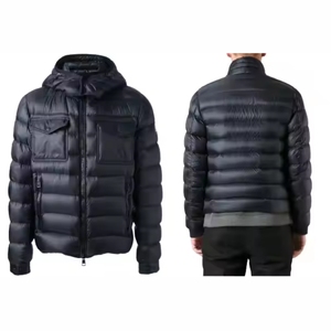 Veste rembourrée imprimée OEM à bas quantité minimale de commande pour homme Veste d'hiver décontractée avec logo personnalisé pour homme avec poches - Product Image 5