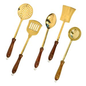 Ensemble de louches de service en laiton traditionnel Ensemble de louches culinaires en laiton pur Ensemble de 5 louches artisanales en laiton - Product Image 1