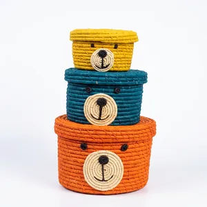Cestas de Almacenamiento Hechas a Mano de Rafia con Tapa, Naranja, Azul, Amarillo, Decoración para el Hogar Infantil - Product Image 5
