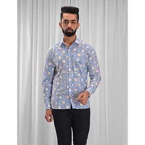 Chemise imprimée 100 % coton à manches longues en popeline tissée, respirante, style décontracté, col montant, motif à pois - Product Image 1