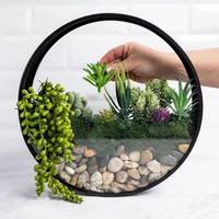 Terrarium en verre cercle noir moderne pour plantes d'intérieur décor de table suspendu ou debout présentoir succulent décor à la maison élégant