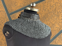 Collier médiéval en cotte de mailles avec garniture en cuir Protège-cou Aventail fabriqué à la main Anneau riveté en acier doux léger Armure Viking