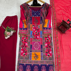 Designer Party Wear Top-Bottom et Dupatta avec impression numérique avec diamant avec latkan fantaisie - Product Image 1