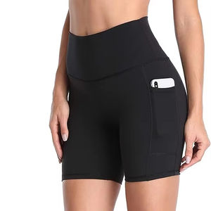 Leggings de yoga pour femmes à taille haute personnalisés, shorts de cycliste avec poches latérales, contrôle du ventre, respirant, entraînement, taille élastique, uni - Product Image 3