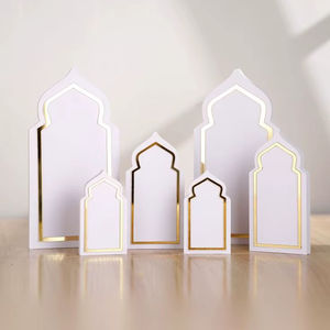 Ensemble de décoration de table en acrylique blanc or, arche de mosquée, Eid Mubarak, Ramadan Kareem, support, ornement de bureau islamique, fête festive - Product Image 1