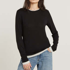 Camiseta de Manga Larga de Doble Capa, Estilo Urbano, 100% Algodón, Corte Cuadrado y Holgado para Mujer - Product Image 1