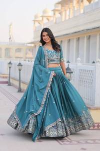 Terciopelo pesado para mujer Lehenga Choli New Mulberry Silk Cording Sequence Traje DE TRABAJO Fiestas Bodas Ocasiones especiales-Indio - Product Image 3