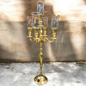 Juego de Portavelas de Metal con Acabado Dorado de Lujo, Centro de Mesa Decorativo con Bola de Cristal, Hecho a Mano, Personalizable, Elegante para Mesa - Product Image 3