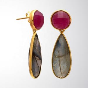 Pendiente de gota de labradorita chapada en oro de 18 quilates Pendiente de Plata de Ley 925 de 5CM para mujeres y niñas - Product Image 3