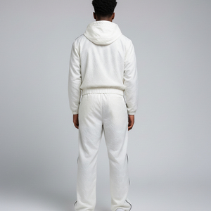 Ensemble survêtement personnalisé OEM 100% coton imprimé uni pour homme, coupe-vent à capuche, col rouge et blanc, bloc de couleurs pour l'hiver, vente en gros - Product Image 2