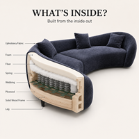 Italienisches Minimalistisches Mond-Dreisitzer-L-förmiges Sofa Modernes Luxuriöses Designer-Holzrahmen-Schwamm-Stoffsofa Erweiterbar Wohnzimmer