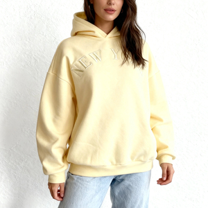 Sweat-shirt à capuche oversize pour femme, style streetwear, épaules tombantes, hiver, coton lourd, molleton, broderie, pull ample - Product Image 1