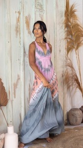 Nuevo Vestido Maxi Vintage de Verano para Mujer, Formal, Largo hasta el Suelo, de Rayón, Corte en A, Ecológico, Cuello en V, Sin Mangas, Cintura Natural - Product Image 2