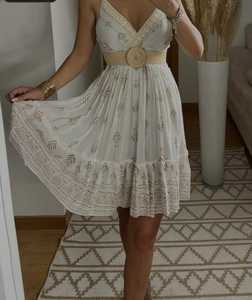 Algodón estampado Lurex espejo diseño Vestido corto Floral ecológico Midi longitud Casual fiesta bordado Natural para verano primavera - Product Image 1