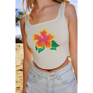 Top Corto Bordado con Hibisco, 1 Pieza, con Decoración Intrincada - Product Image 1