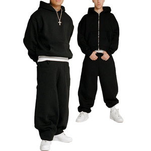 Manufacturer Custom Men Winter Streetwear Solid Breathable Hoodie Sweatpants Tracksuit Set Printed 600 GSM 100% Cotton <b>Fleece</b> - Product Image 6