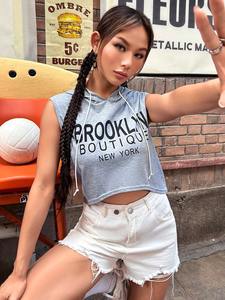 เสื้อกันหนาวมีฮู้ดแขนกุดสำหรับผู้หญิงเสื้อกันหนาวมีฮู้ดแขนกุดพิมพ์ลายผ้าโพลีเอสเตอร์ระบายอากาศได้ดีผ้าคอตตอนโพลีเอสเตอร์มีโลโก้ด้านหน้า - Product Image 6