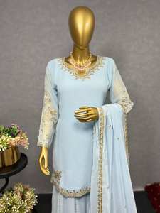 ชุดปาร์ตี้สำหรับผู้หญิงสไตล์ดั้งเดิมชุดสูทชาราราพันธุ์อินเดียลายท้องฟ้าซาลวาร์ - Product Image 4