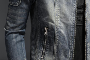 ODM OEM 2025 Chaqueta vaquera de estilo retro para hombre Casual con cremallera Tops Stand Collar Primavera Otoño Motociclismo - Product Image 3