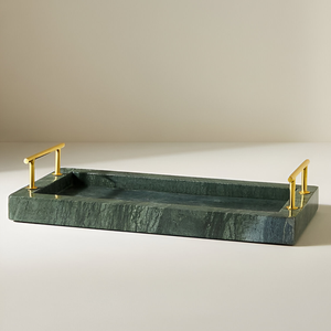 Plateau de service en marbre vert de luxe fait à la main plateau en pierre naturelle ustensiles de cuisine modernes décor à la maison approvisionnement en gros direct d'usine - Product Image 1