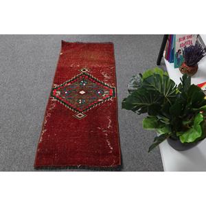 พรมวินเทจตุรกี ขนาด 1.4x3.37 ฟุต (43x103 ซม.) พรมขนสัตว์สีแดง - Product Image 4